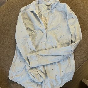 H&M Blue with White stripes & Cherries Women’s Dress Shirt Size 10
